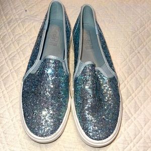 Blue sequined Keds slip on sneakers